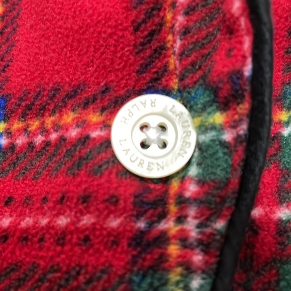 Lauren Ralph Lauren Red Plaid Crest Logo Button Down Fleece Flannel PJ Set - Picture 5 of 5